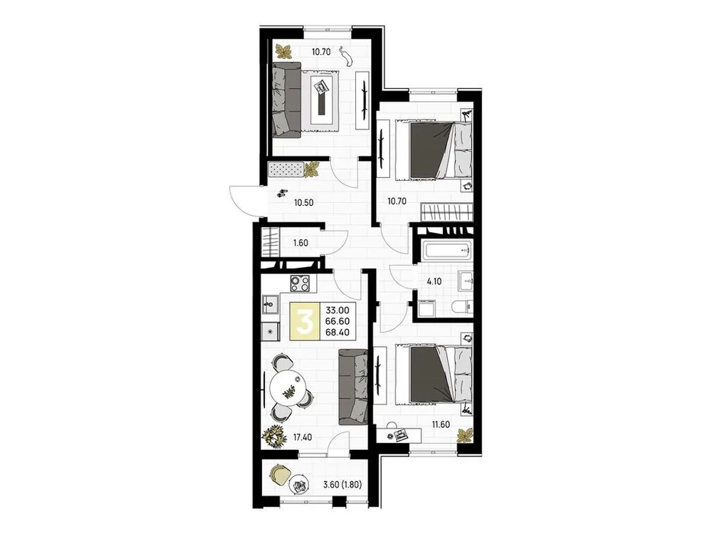 Продается 3-комнатная квартира, 68,4 м² - Фото 1