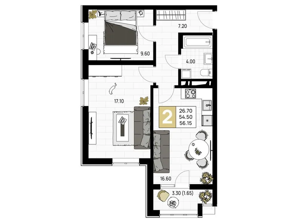 Продается 2-комнатная квартира, 56,2 м² - Фото 1
