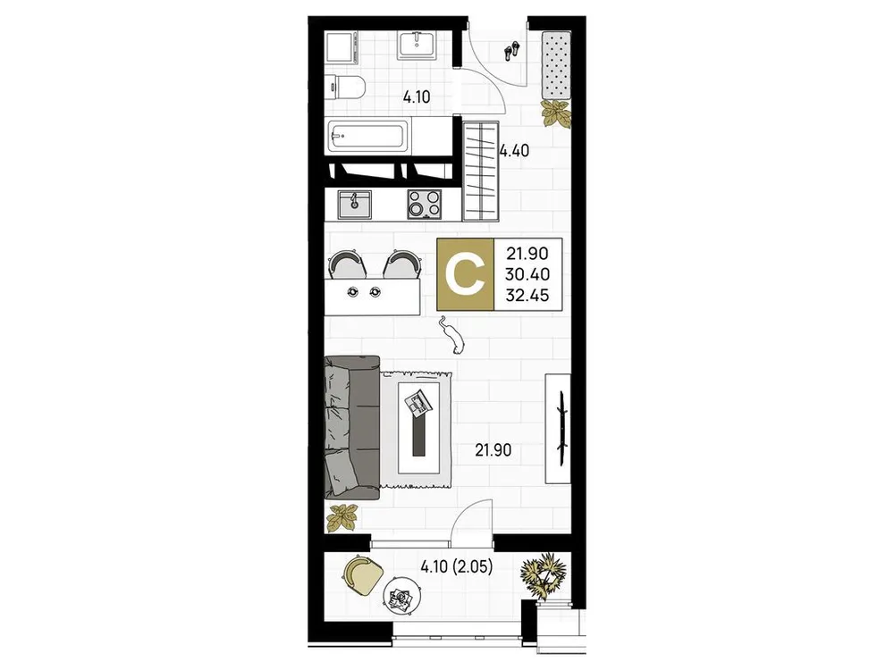 Продается студия, 32,5 м² - Фото 1