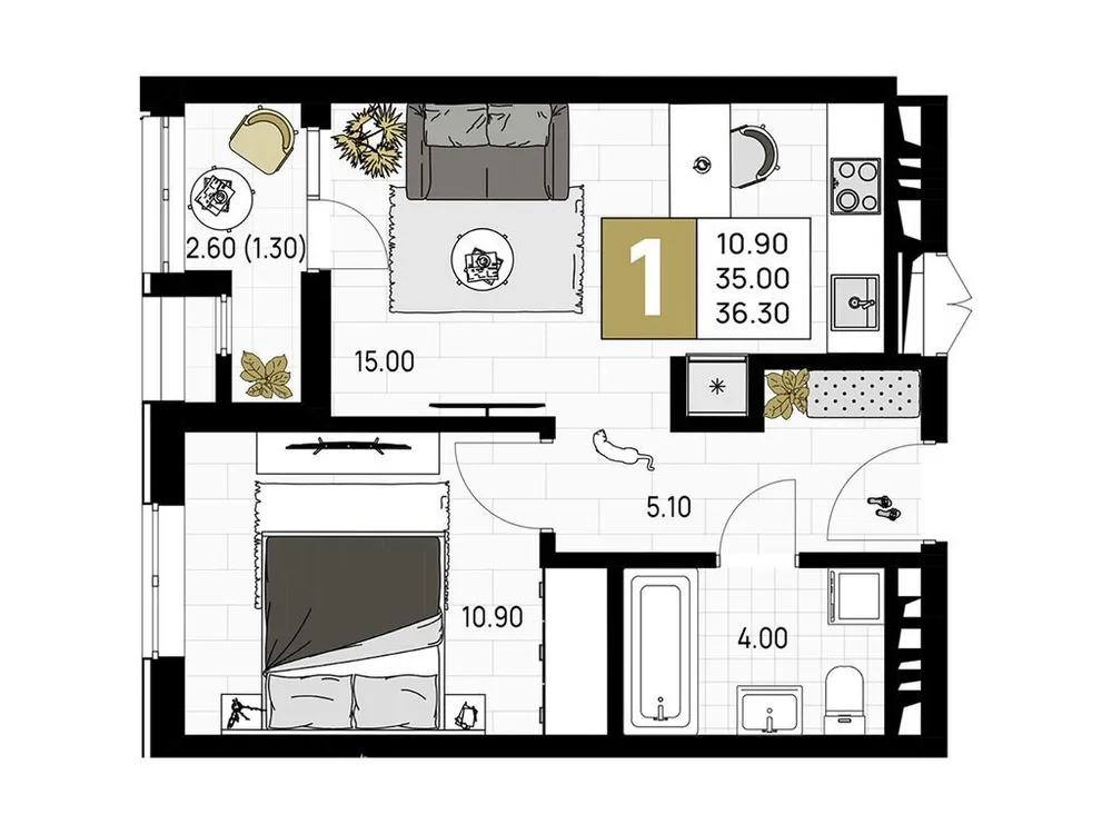 Продается 1-комнатная квартира, 36,3 м² - Фото 1