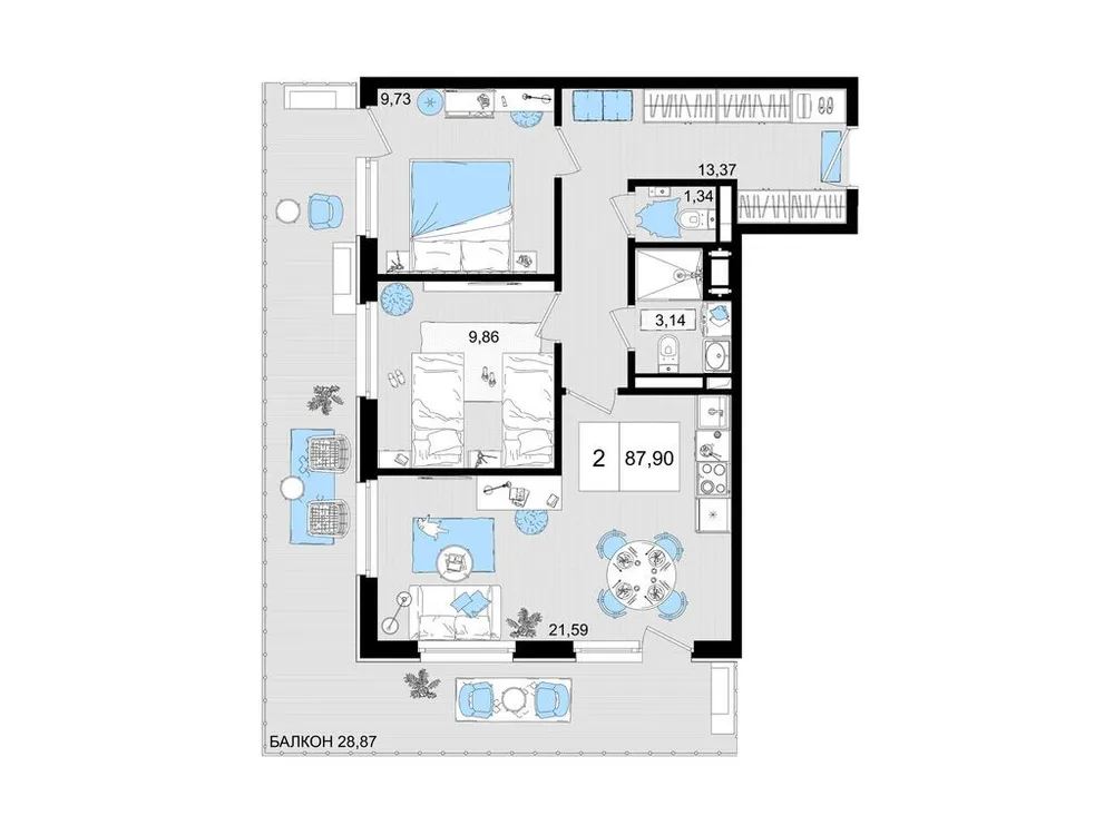 Продается 3-комнатная квартира, 87,9 м² - Фото 1