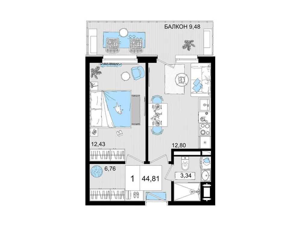 Продается 2-комнатная квартира, 44,8 м² - Фото 1