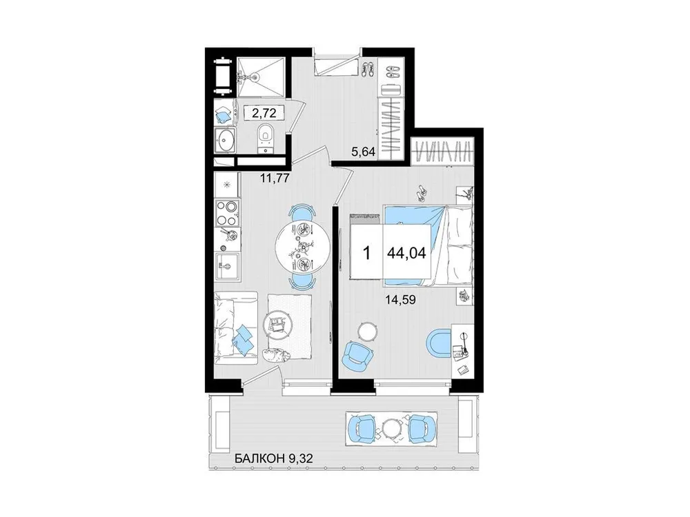 Продается 2-комнатная квартира, 44 м² - Фото 1