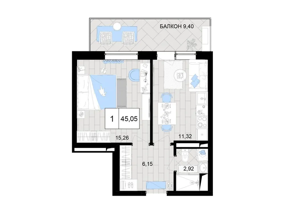 Продается 2-комнатная квартира, 45,1 м² - Фото 1