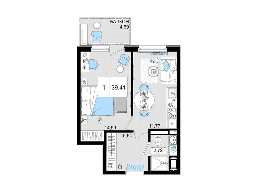 Продается 2-комнатная квартира, 39,4 м² - Фото 1