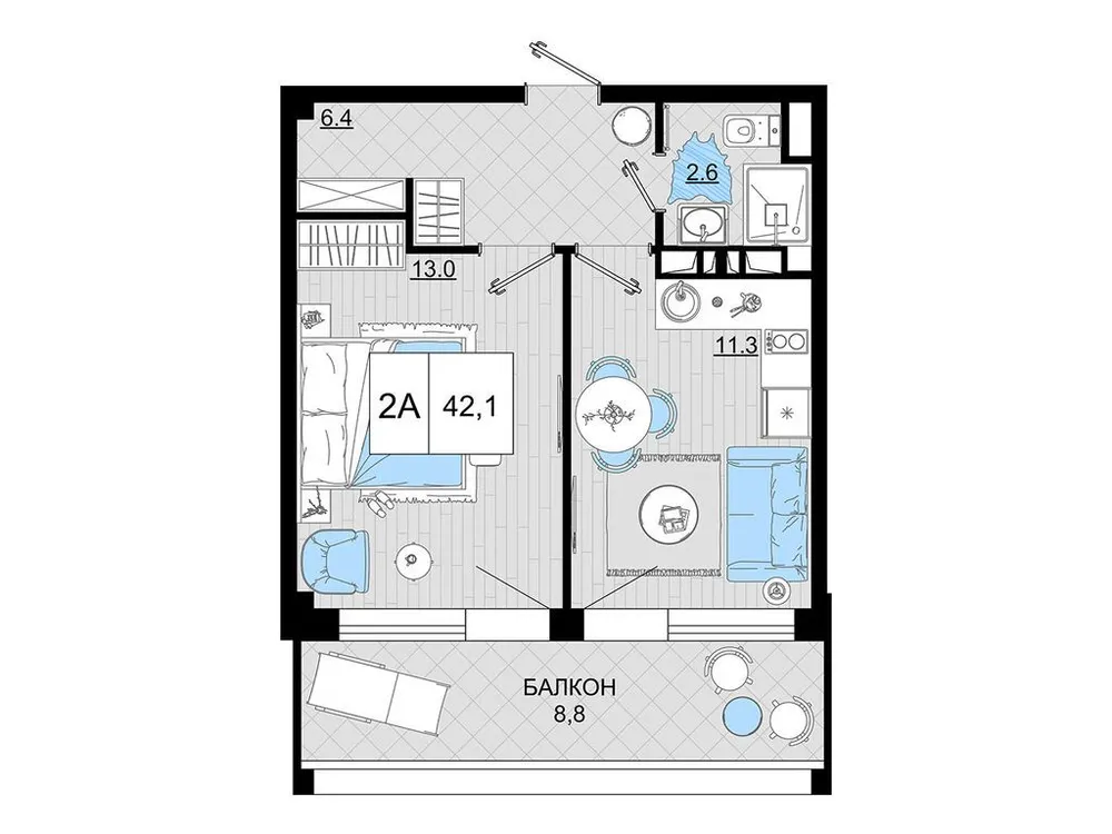 Продается 2-комнатная квартира, 42,1 м² - Фото 1