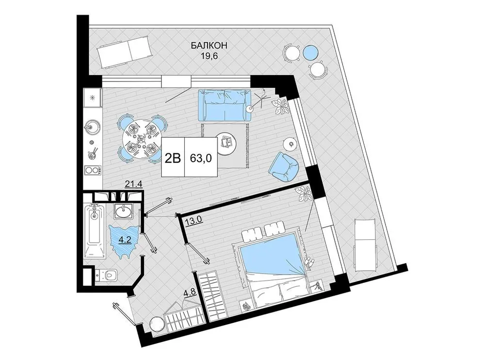 Продается 2-комнатная квартира, 62,4 м² - Фото 1