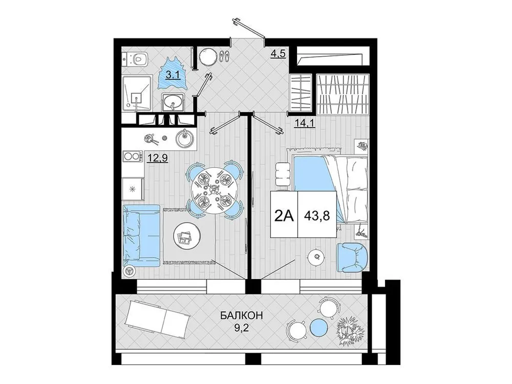 Продается 2-комнатная квартира, 43,8 м² - Фото 1