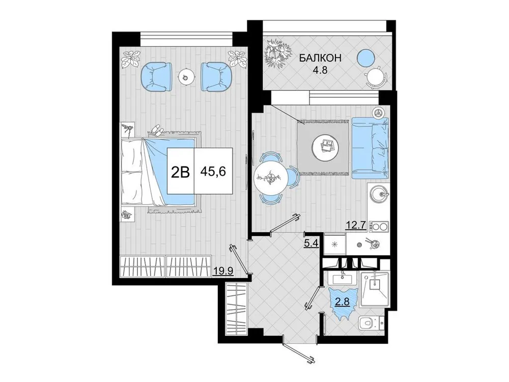 Продается 2-комнатная квартира, 45,6 м² - Фото 1