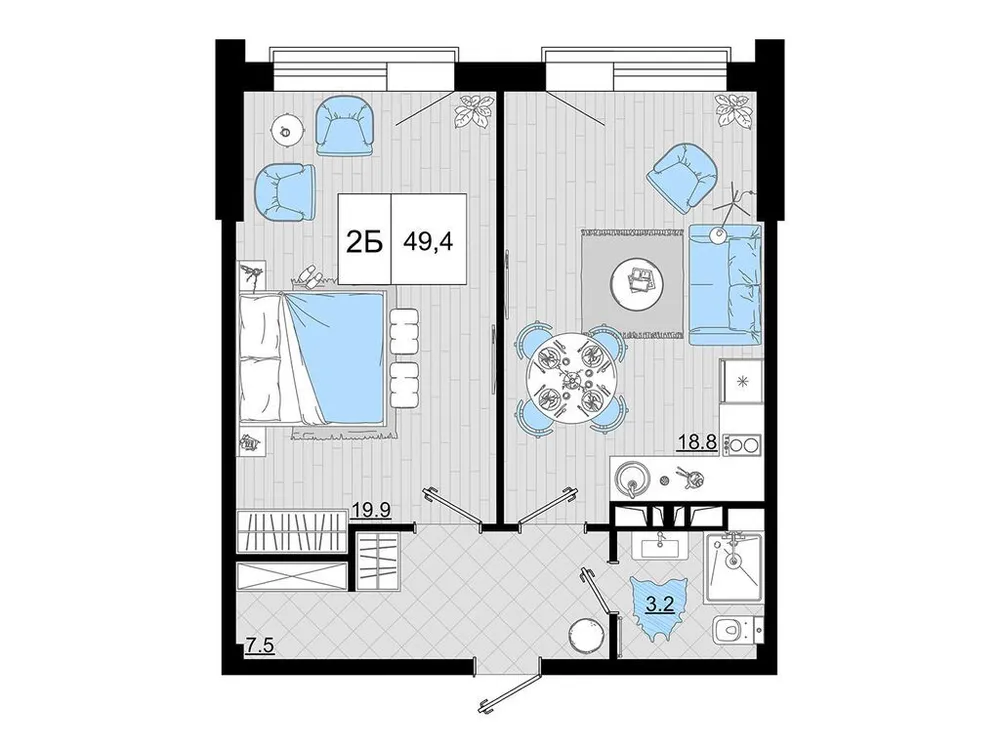 Продается 2-комнатная квартира, 49,4 м² - Фото 1