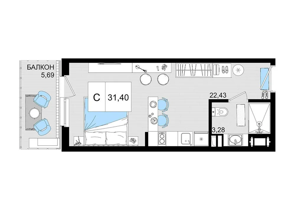 Продается студия, 31,4 м² - Фото 1