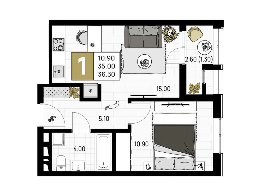 Продается 1-комнатная квартира, 36,3 м² - Фото 3