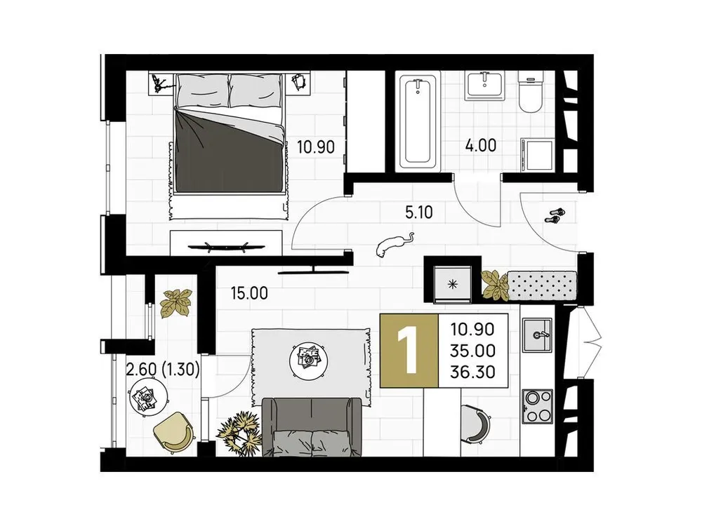 Продается 1-комнатная квартира, 36,3 м² - Фото 4
