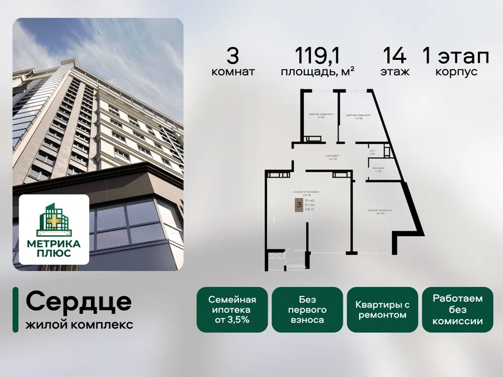 Продается 3-комнатная квартира, 119,1 м² - Фото 2