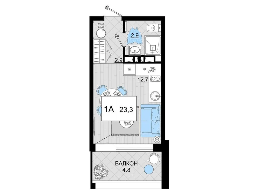 Продается 1-комнатная квартира, 23,3 м² - Фото 1