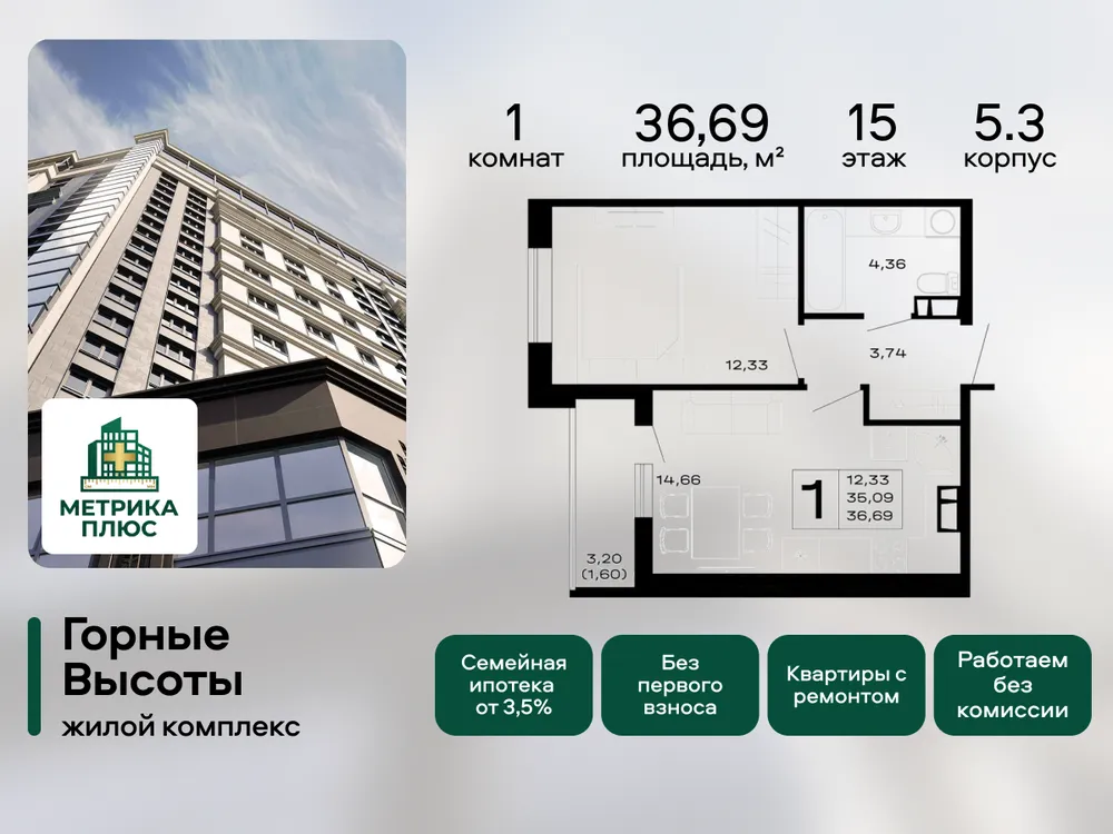 Продается 1-комнатная квартира, 36,7 м² - Фото 2