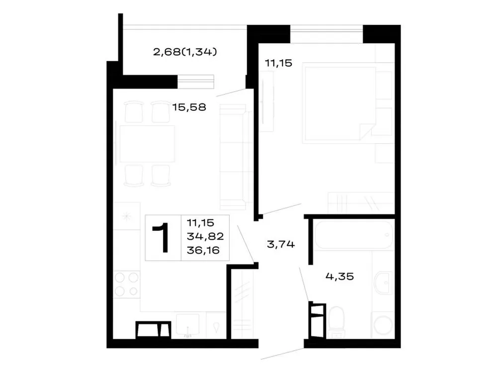 Продается 1-комнатная квартира, 36,2 м² - Фото 2
