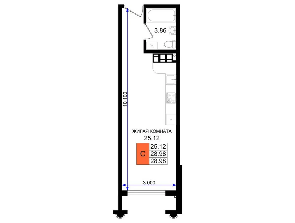 Продается студия, 29 м² - Фото 1