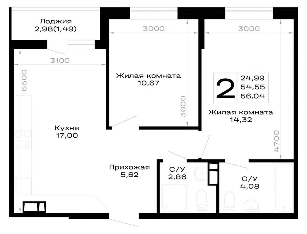 Продается 2-комнатная квартира, 56 м² - Фото 6