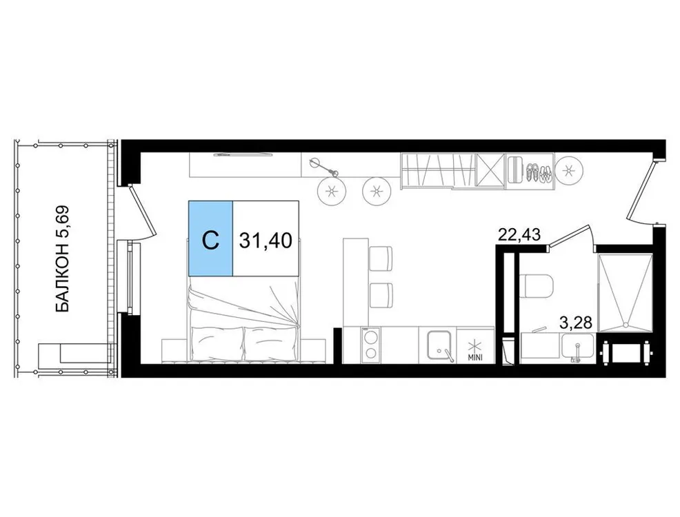 Продается студия, 31,4 м² - Фото 1