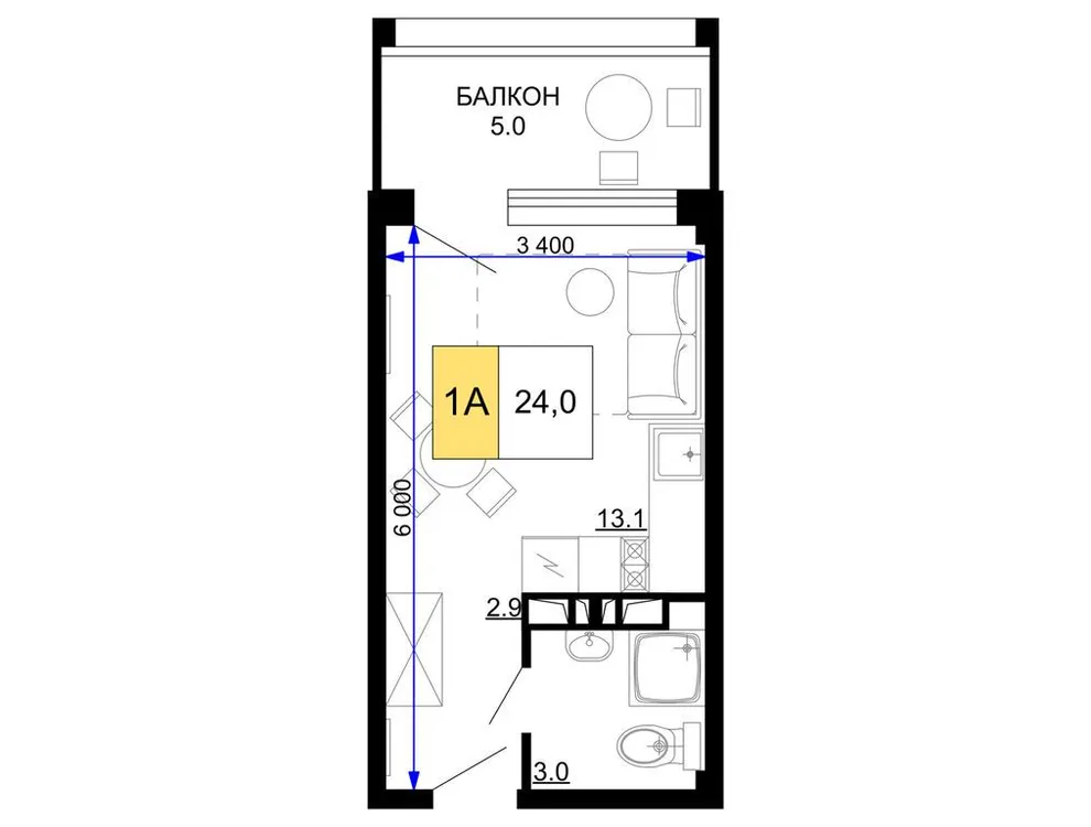 Продается 1-комнатная квартира, 24 м² - Фото 1