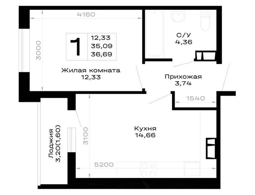 Продается 1-комнатная квартира, 36,7 м² - Фото 1