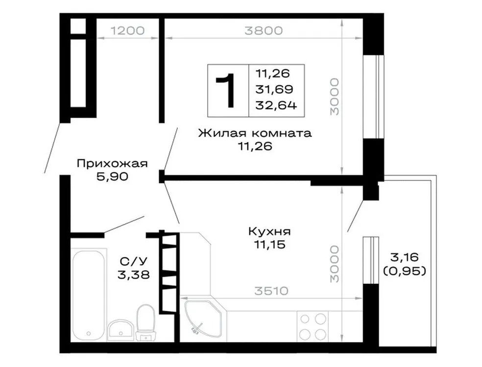 Продается 1-комнатная квартира, 32,6 м² - Фото 1