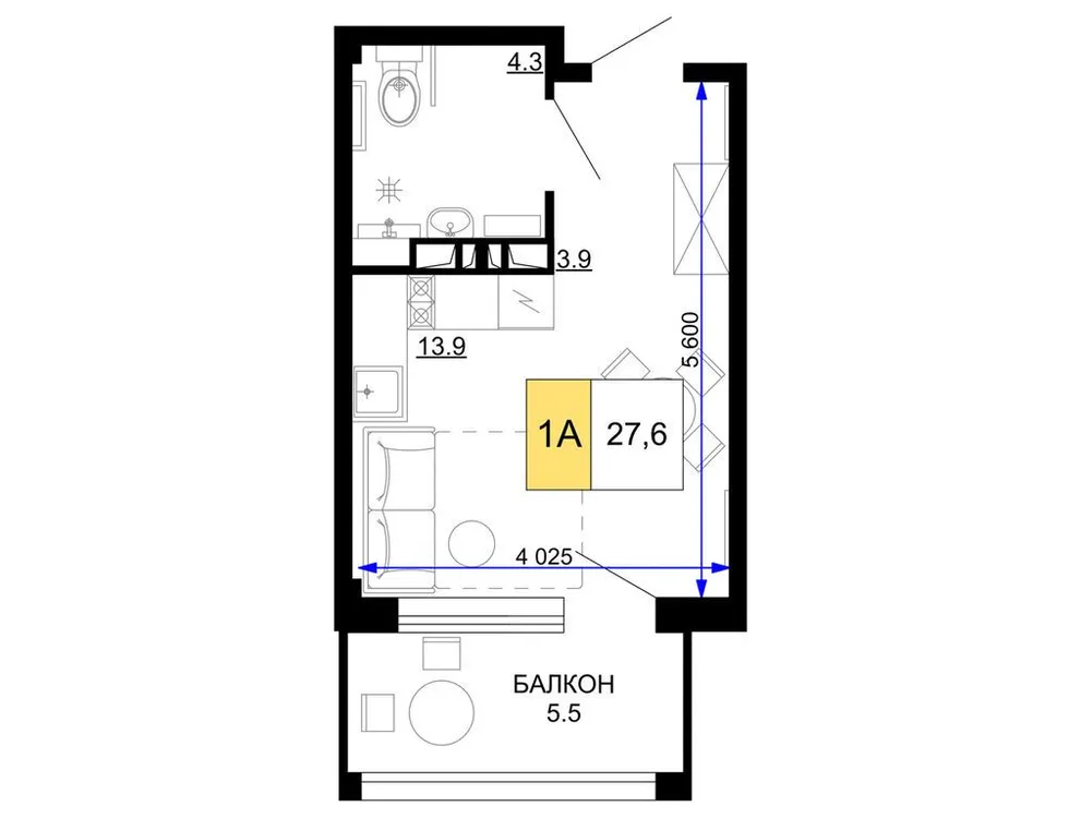Продается 1-комнатная квартира, 27,6 м² - Фото 1