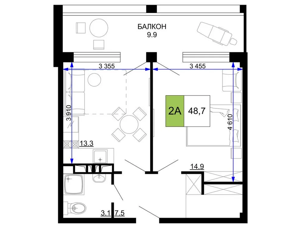 Продается 2-комнатная квартира, 48,7 м² - Фото 1