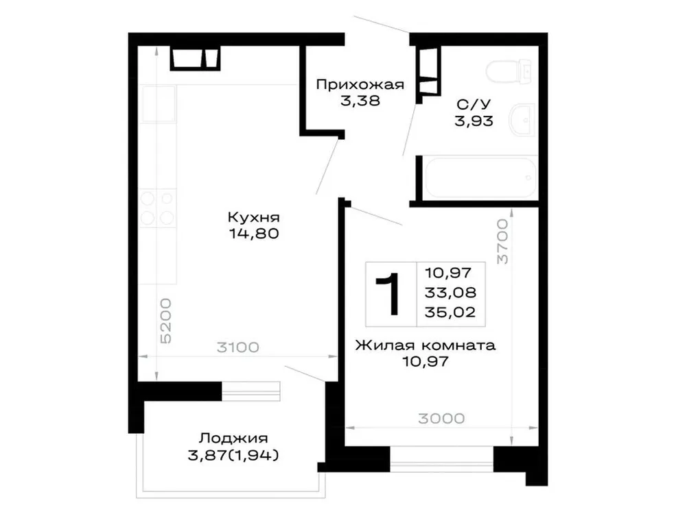 Продается 1-комнатная квартира, 35 м² - Фото 1