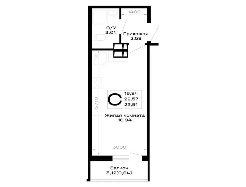 Продается студия, 23,5 м² - Фото 1