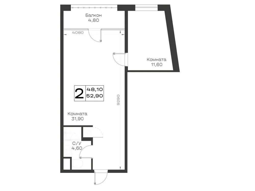 Продается 2-комнатная квартира, 52,9 м² - Фото 2
