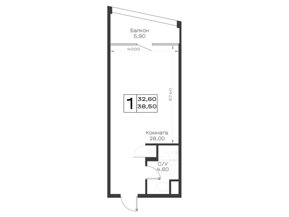 Продается 1-комнатная квартира, 38,5 м² - Фото 1