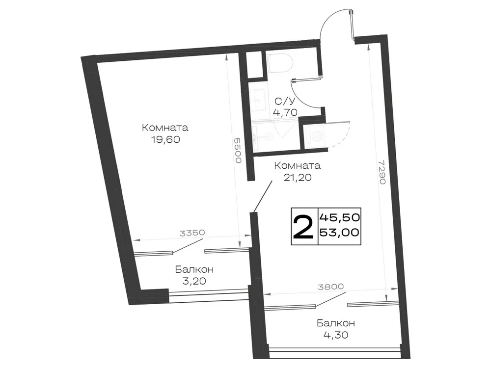 Продается 2-комнатная квартира, 53 м² - Фото 2