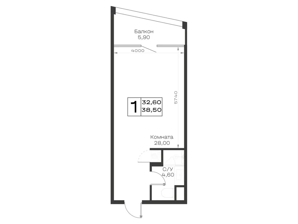 Продается 1-комнатная квартира, 38,5 м² - Фото 2