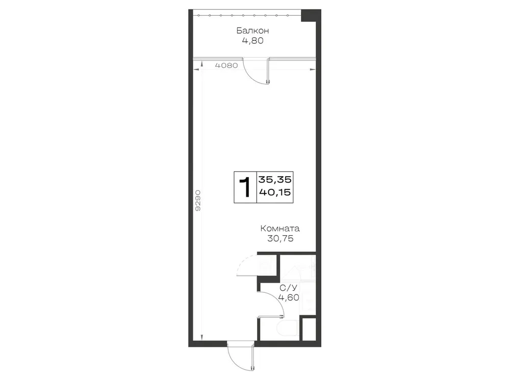 Продается 1-комнатная квартира, 40,2 м² - Фото 2
