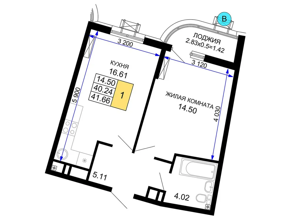 Продается 1-комнатная квартира, 41,6 м² - Фото 1