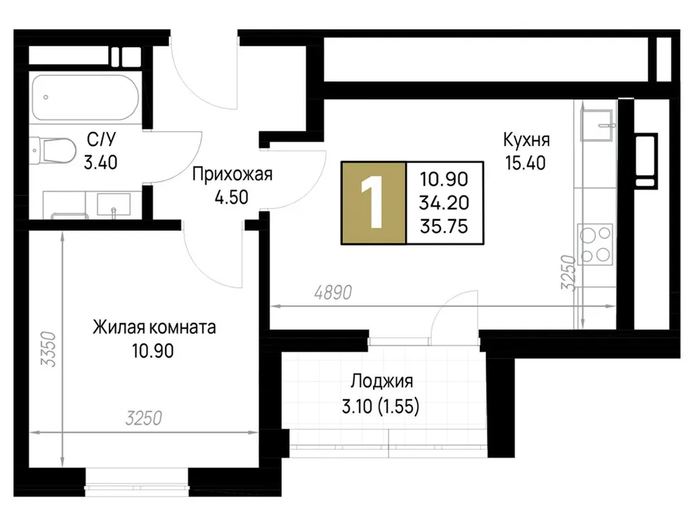 Продается 1-комнатная квартира, 35,8 м² - Фото 1