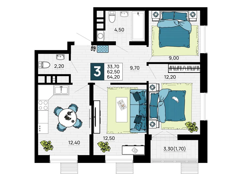 Продается 3-комнатная квартира, 64,2 м² - Фото 4