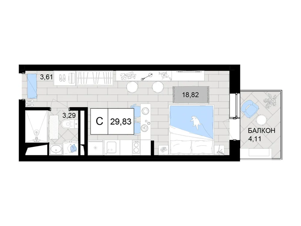 Продается студия, 29,8 м² - Фото 1