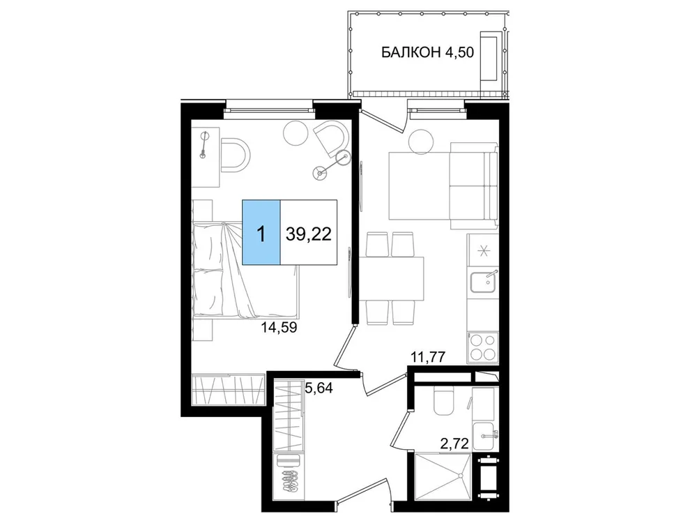 Продается 2-комнатная квартира, 39,3 м² - Фото 1