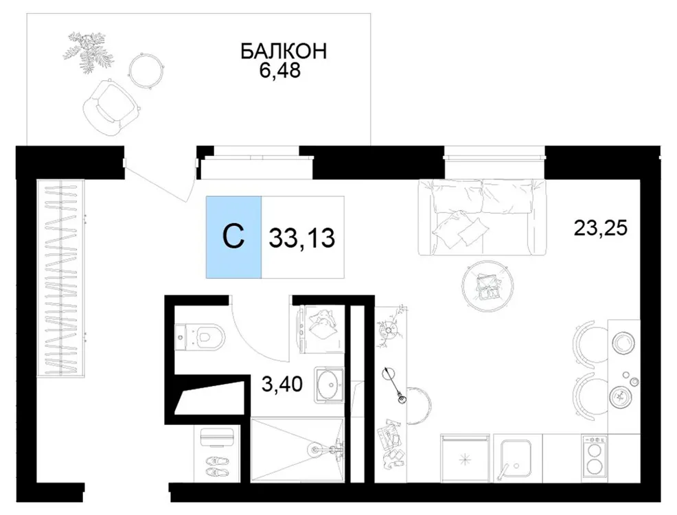 Продается студия, 33,1 м² - Фото 1