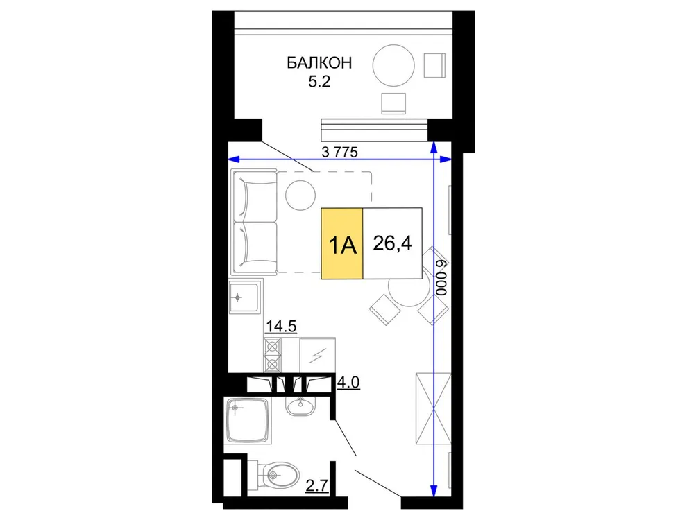Продается 1-комнатная квартира, 26,4 м² - Фото 1