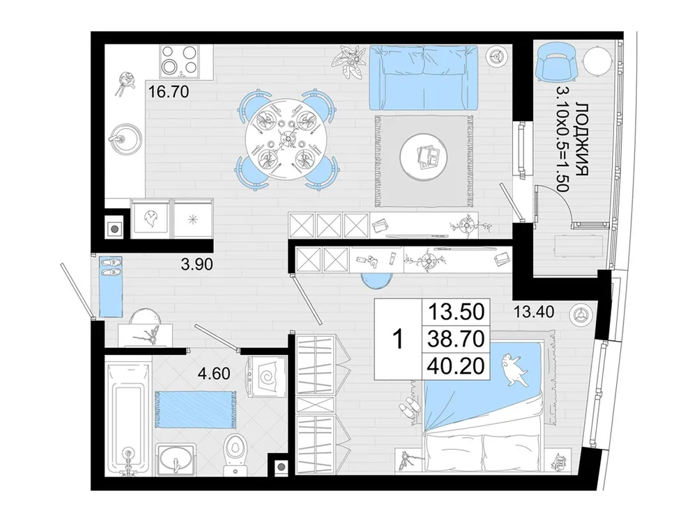 Продается 1-комнатная квартира, 40,2 м² - Фото 6