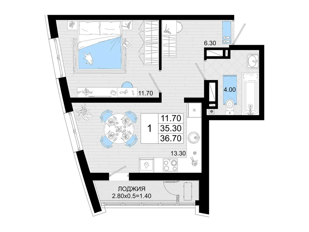 Продается 1-комнатная квартира, 36,7 м² - Фото 6