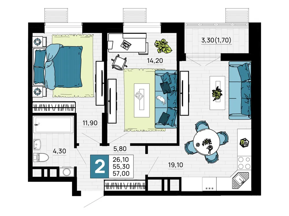 Продается 2-комнатная квартира, 57 м² - Фото 5